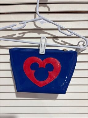 Blue Patent Heart Mickey Pouch
